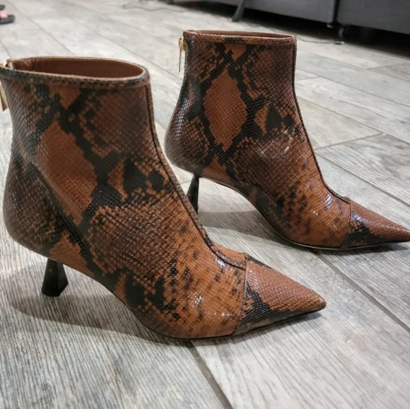 JIMMY CHOO Kix 65 Cuoio Snake Print Pointed Toe Leather Boots Size 36.5 ITALY - Picture 11 of 17